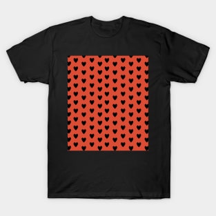 Black Hearts Pattern on Burnt Orange T-Shirt